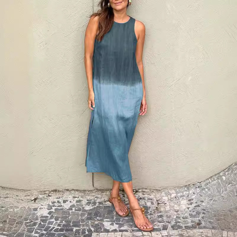 Abito estivo a colori con scollo tondo senza maniche