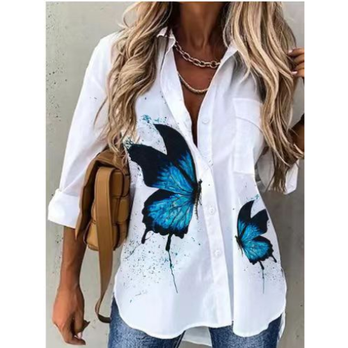 Camicia da Donna Elegante e Ampia con Stampa Casual – Maniche Lunghe
